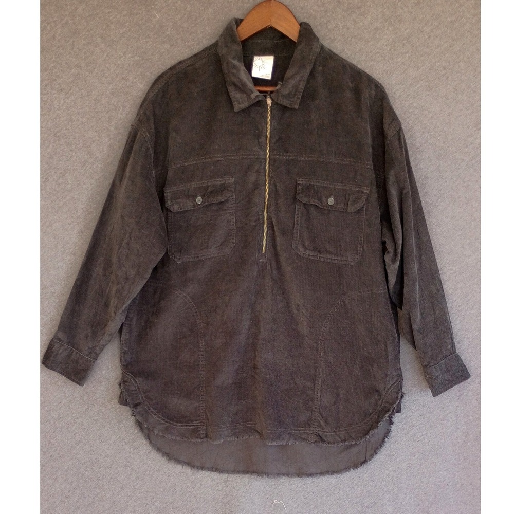 OFFLINE by Aerie Corduroy Quarter Zip Utility Jacket Shacket Frayed Hem M Black